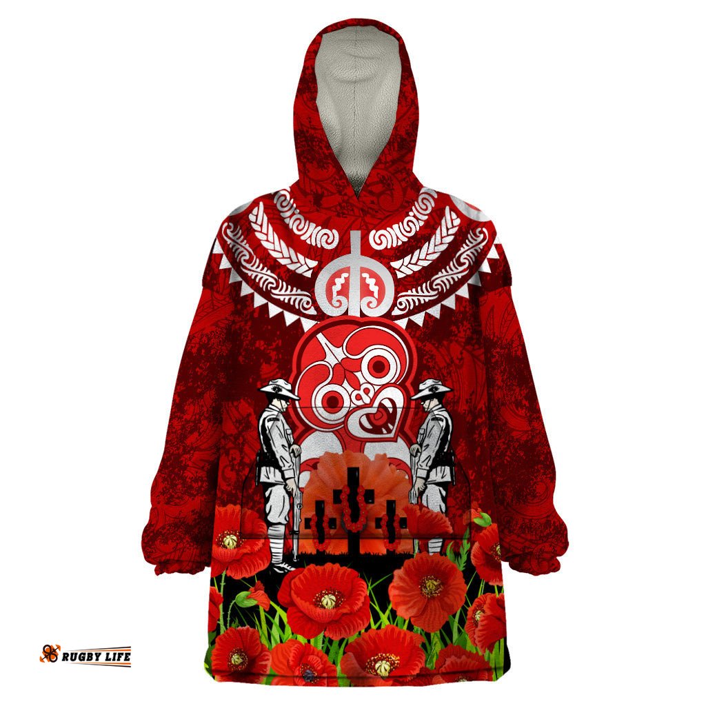 new zealand anzac waitangi day wearable blanket hoodie hei tiki and soldier lt03
