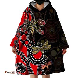 aboriginal dragonfly wearable blanket hoodie red style