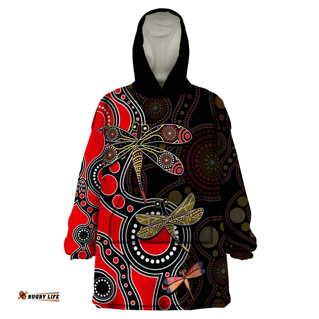 aboriginal dragonfly wearable blanket hoodie red style
