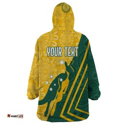 personalised australia socceroos indigenous wearable blanket hoodie green gold