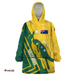 personalised australia socceroos indigenous wearable blanket hoodie green gold