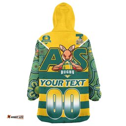 australian rugby sevens mens squad snug hoodie custom kangaroo mascot rugby aboriginal lines style oodie blanket