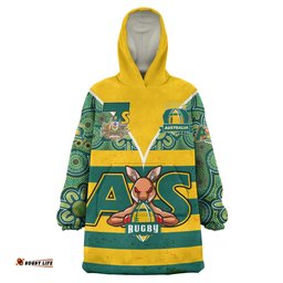 australian rugby sevens mens squad snug hoodie custom kangaroo mascot rugby aboriginal lines style oodie blanket