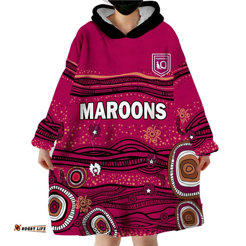 qld maroons rugby wearable blanket hoodie indigenous