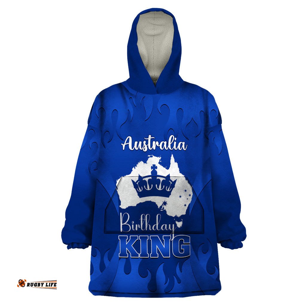 australia king birthday wearable blanket hoodie australian map with crown blue version