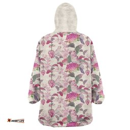 pink cockatoo australia wearable blanket hoodie tropical flowers seamless pattern