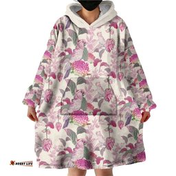 pink cockatoo australia wearable blanket hoodie tropical flowers seamless pattern