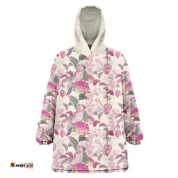 pink cockatoo australia wearable blanket hoodie tropical flowers seamless pattern