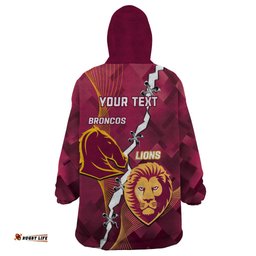 personalised lions football and broncos rugby wearable blanket hoodie sporty version