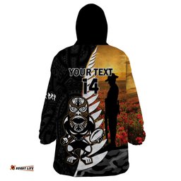 custom new zealand silver fern rugby anzac day wearable blanket hoodie 2024 all black tiki mascot