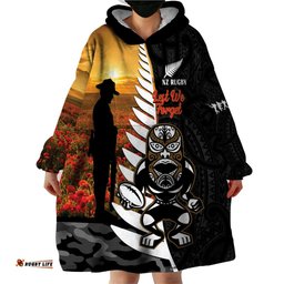 custom new zealand silver fern rugby anzac day wearable blanket hoodie 2024 all black tiki mascot