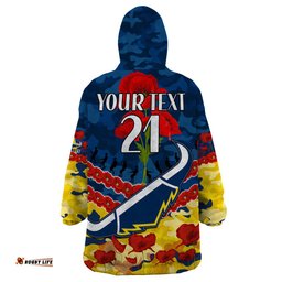 custom text and number cowboys rugby anzac wearable blanket hoodie lest we forget