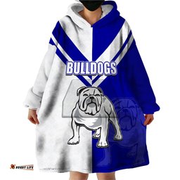 custom text and number nrl bulldogs wearable blanket hoodie mix jersey
