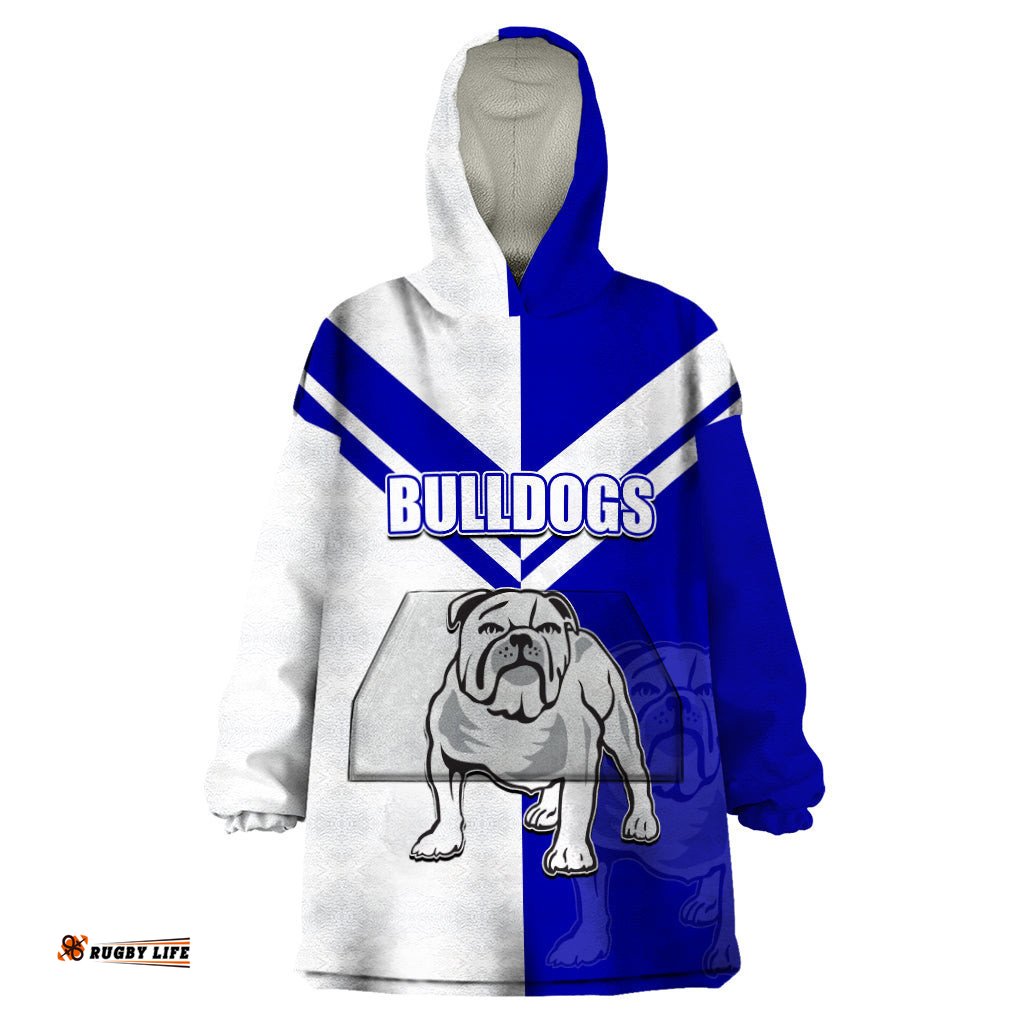 custom text and number nrl bulldogs wearable blanket hoodie mix jersey