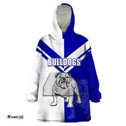 custom text and number nrl bulldogs wearable blanket hoodie mix jersey
