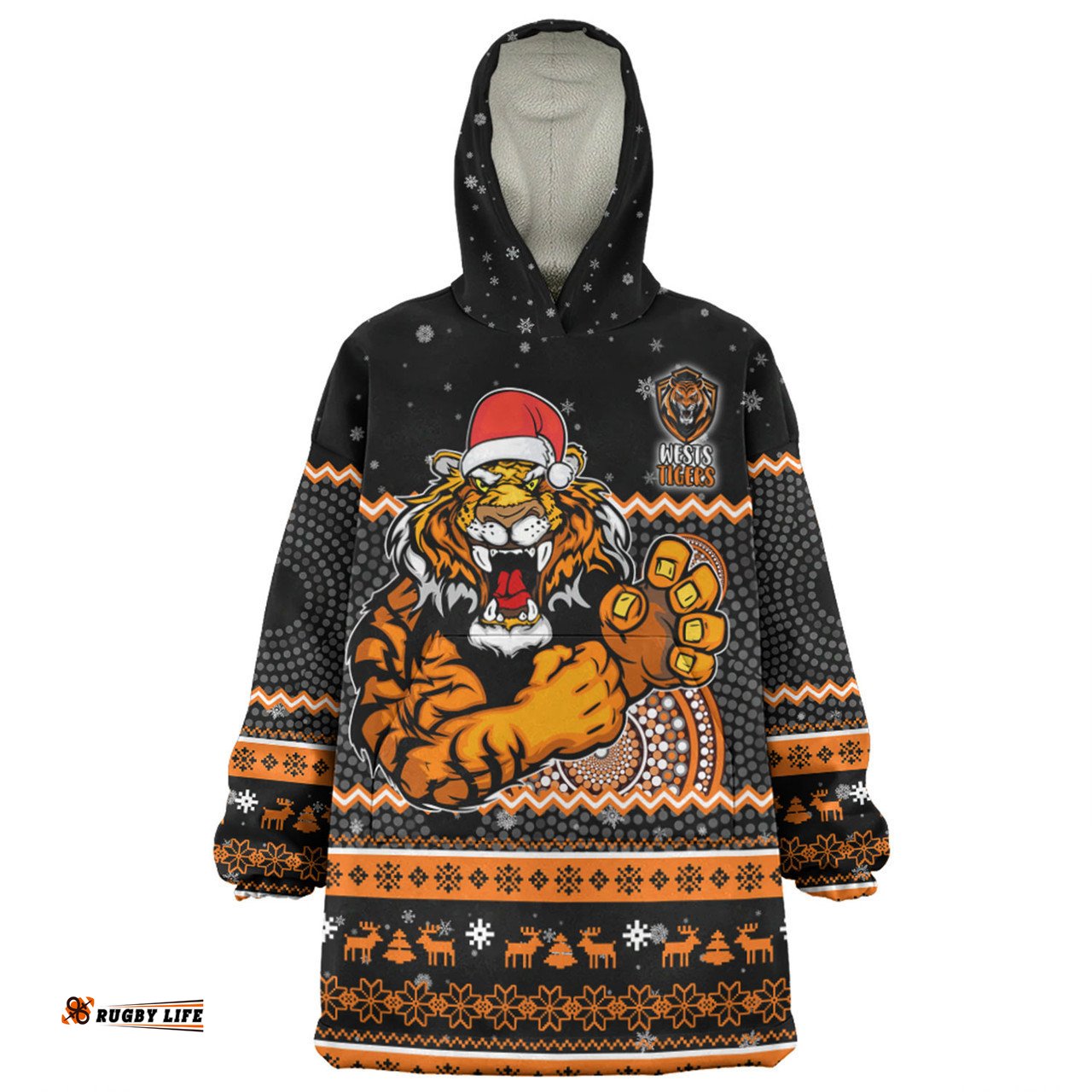 Wests Tigers Christmas Custom Snug Hoodie - Ugly Xmas And Aboriginal Patterns For Die Hard Fan Snug Hoodie