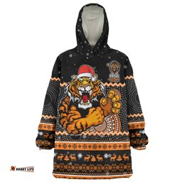 Wests Tigers Christmas Custom Snug Hoodie - Ugly Xmas And Aboriginal Patterns For Die Hard Fan Snug Hoodie