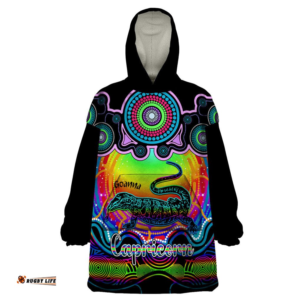 personalised australia capricorn goanna zodiac wearable blanket hoodie auz astrology aboriginal rainbow