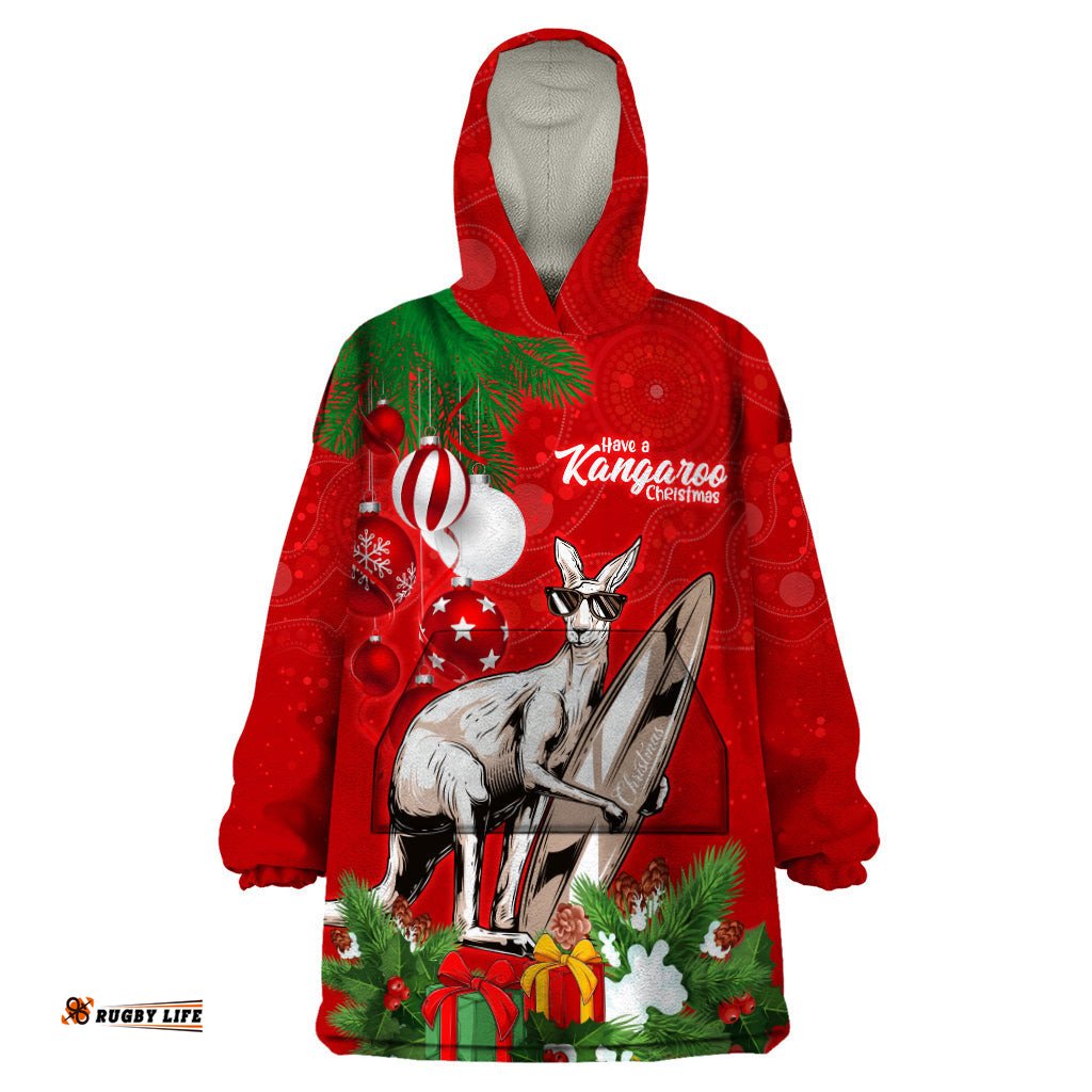 kangaroo lover wearable blanket hoodie australia merry christmas aboriginal