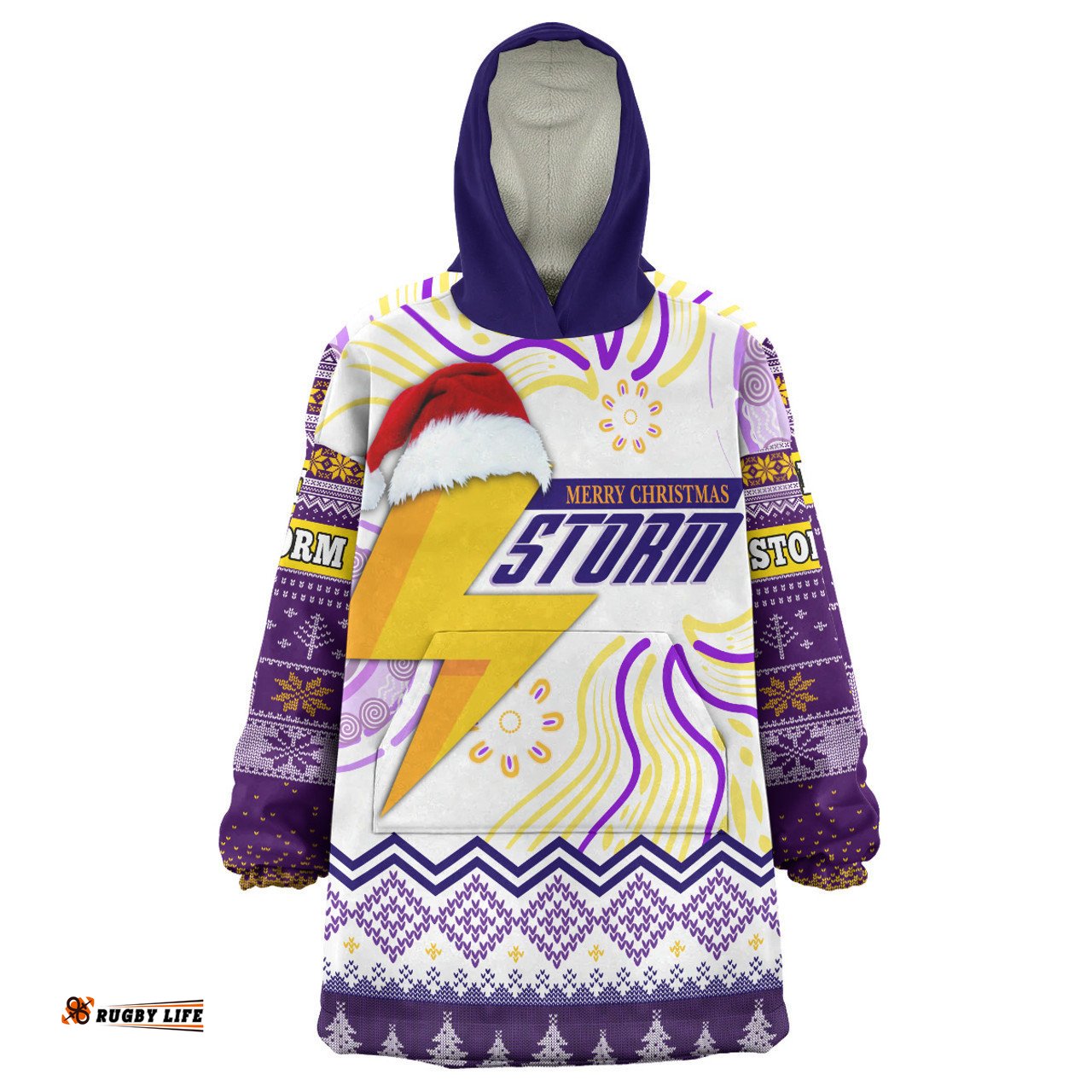 Melbourne Storm Christmas Snug Hoodie - Custom Melbourne Storm Christmas And Aboriginal Patterns Oodie Blanket