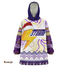 Melbourne Storm Christmas Snug Hoodie - Custom Melbourne Storm Christmas And Aboriginal Patterns Oodie Blanket