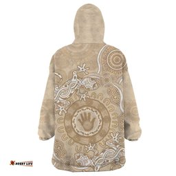 beige australia lizard with aboriginal art wearable blanket hoodie