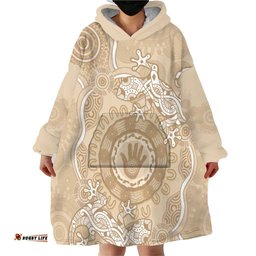 beige australia lizard with aboriginal art wearable blanket hoodie
