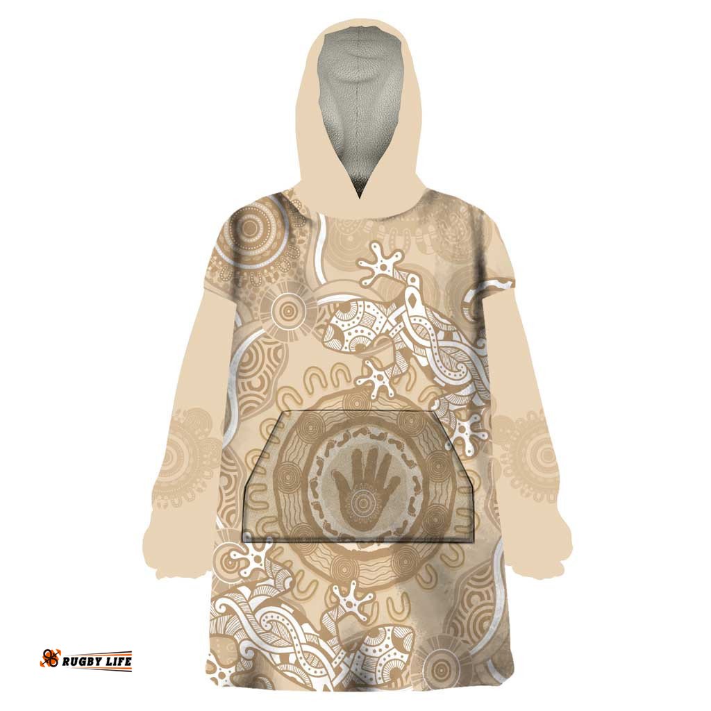 beige australia lizard with aboriginal art wearable blanket hoodie
