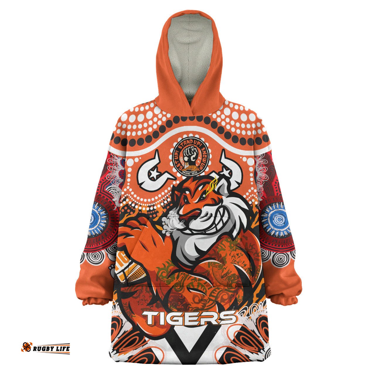 Wests Tigers NAIDOC Week Snug Hoodie - Custom Traditional Custodians Tigers "Get Up, Stand Up, Show Up" Oodie Blanket