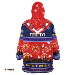 Sydney Roosters Christmas Snug Hoodie - Custom Sydney Roosters Ugly Christmas And Aboriginal Inspired Patterns Oodie Blanket