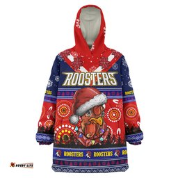 Sydney Roosters Christmas Snug Hoodie - Custom Sydney Roosters Ugly Christmas And Aboriginal Inspired Patterns Oodie Blanket