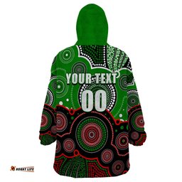 custom personalised and number rabbitohs nrl wearable blanket hoodie aboriginal patterns