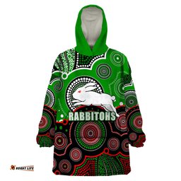 custom personalised and number rabbitohs nrl wearable blanket hoodie aboriginal patterns