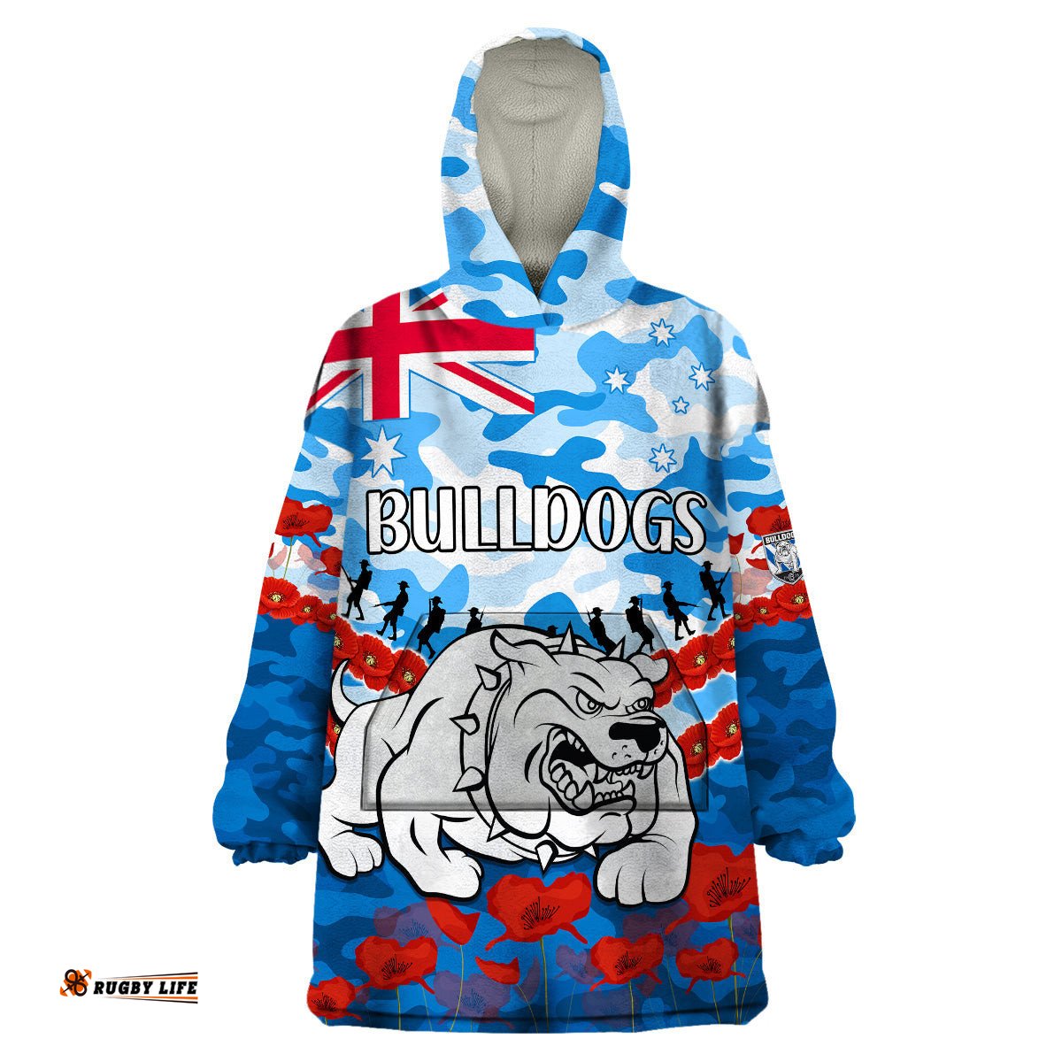 bulldogs rugby anzac wearable blanket hoodie lest we forget