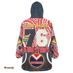 roosters rugby snug hoodie custom sydney roosters champion mascot with aboriginal art personalised player and number hoodie oodie blanket