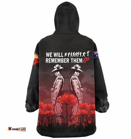 australia anzac day wearable blanket hoodie anzac day soldier we will remember them wearable blanket hoodie red