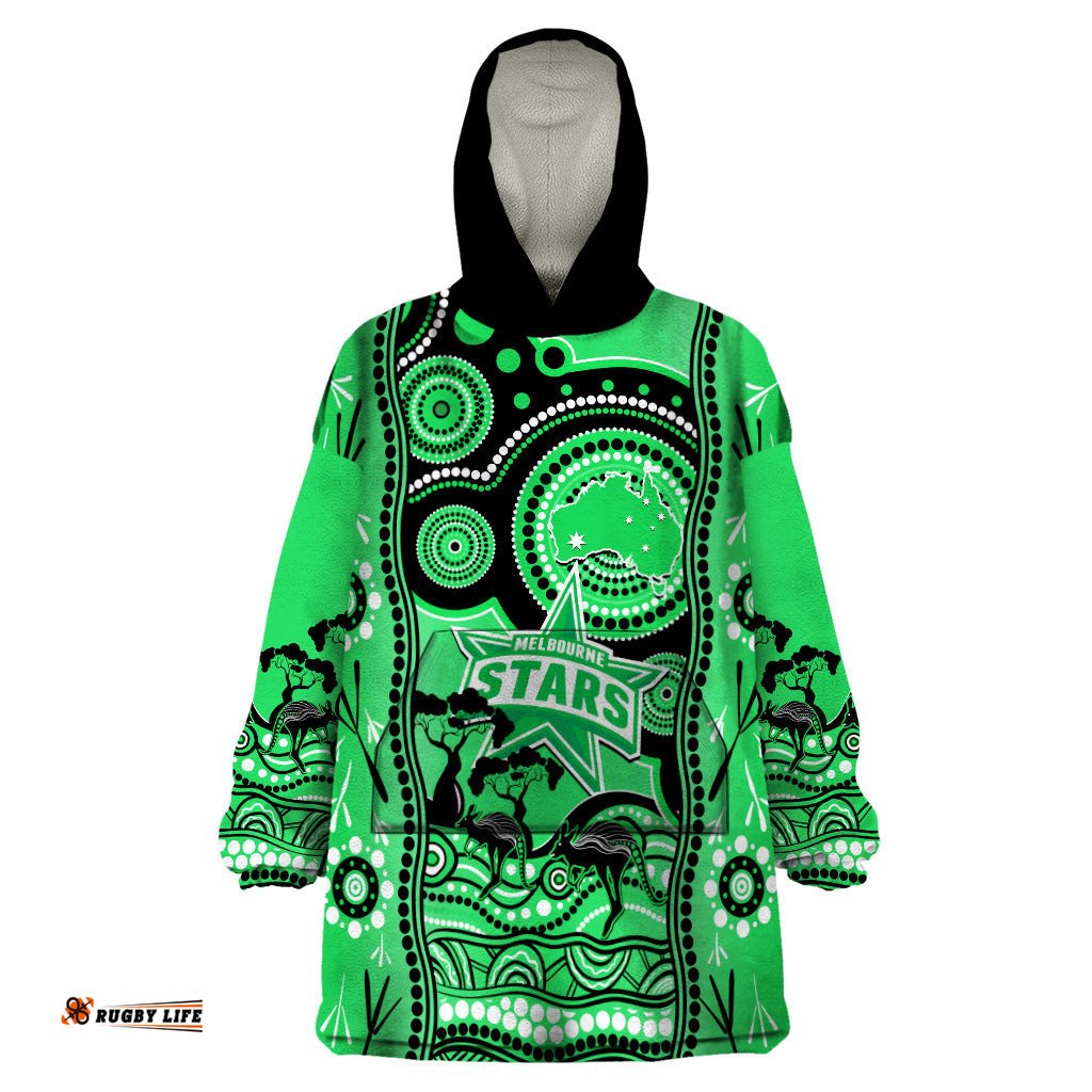 custom melbourne stars cricket wearable blanket hoodie happy australia day aboriginal art