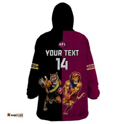 personalised richmond and brisbane lions football wearable blanket hoodie sporty version