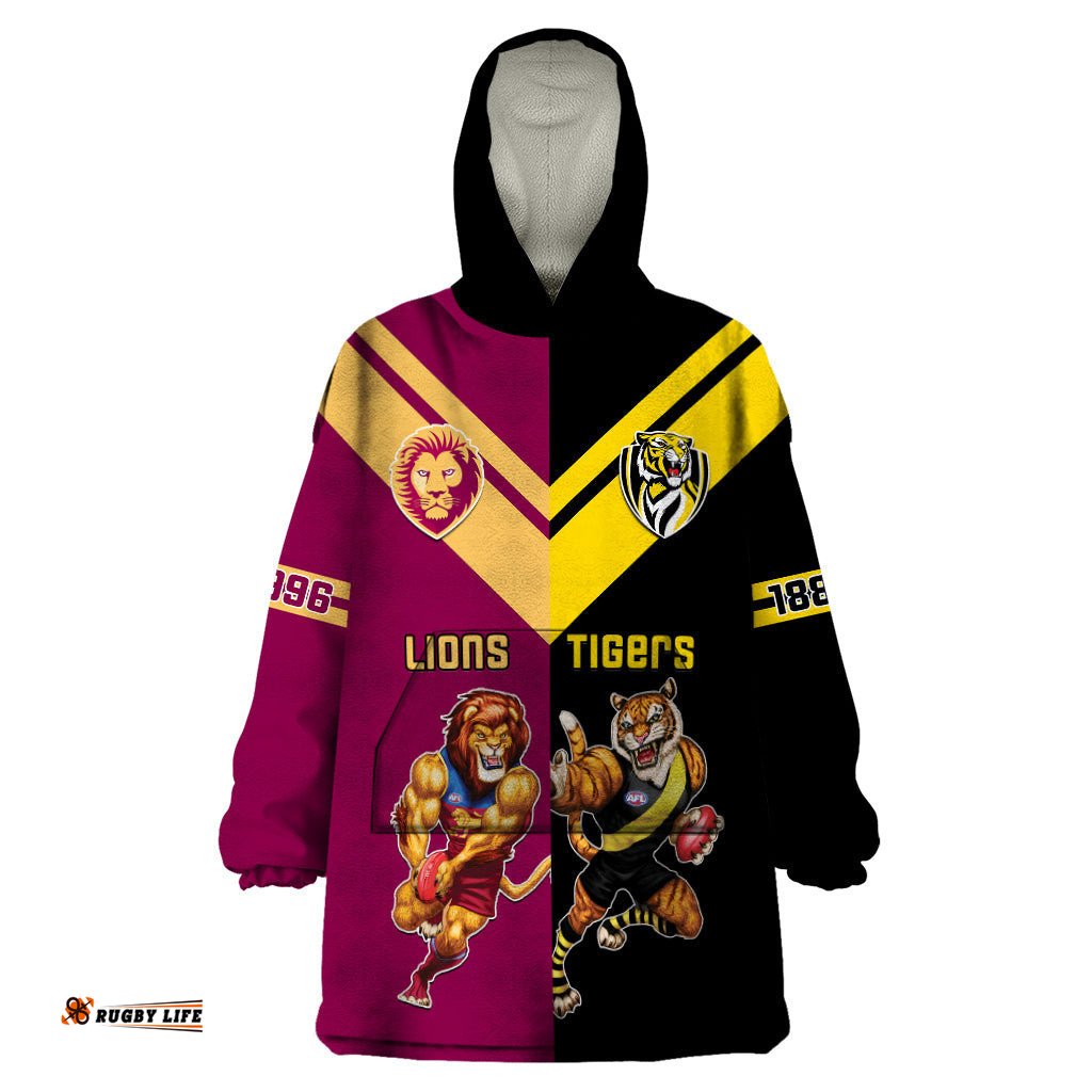 personalised richmond and brisbane lions football wearable blanket hoodie sporty version