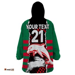 custom text and number nrl combine rabbitohs and dolphins wearable blanket hoodie