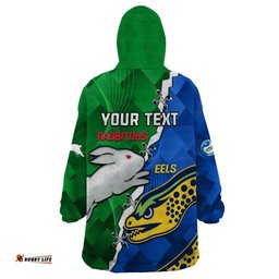 custom personalised rabbitohs mix eels rugby wearable blanket hoodie souths and parra sporty style