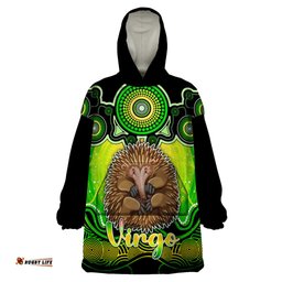 personalised australia virgo echidna zodiac wearable blanket hoodie auz astrology aboriginal green