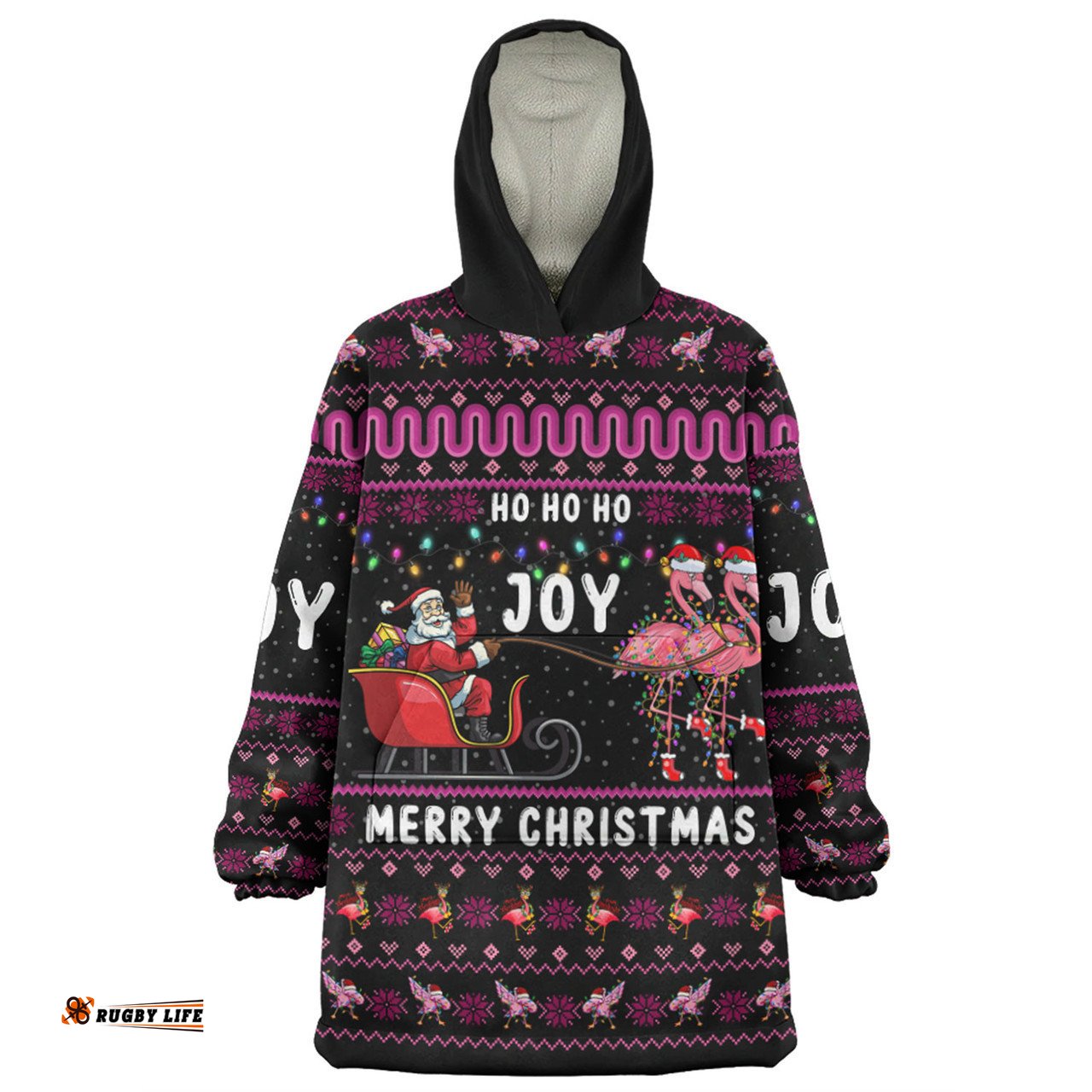 Australia Christmas Custom Snug Hoodie - Aussie Christmas Pink Flamingo Santa Sleigh Snug Hoodie