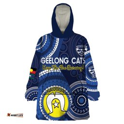 custom afl geelong naidoc week wearable blanket hoodie keep the fire burning indigenous art