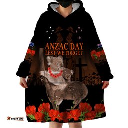 koala and kiwi bird anzac day custom wearable blanket hoodie soldier style