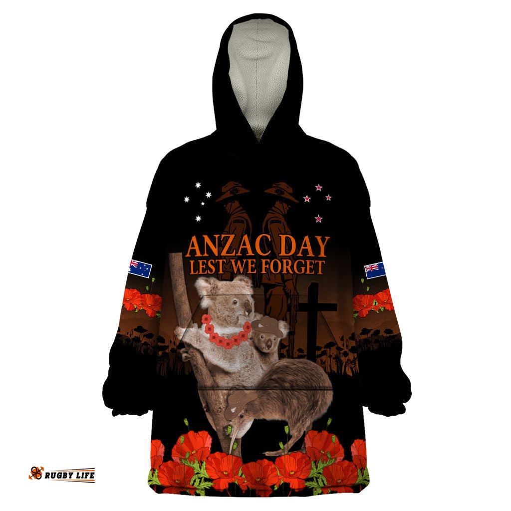 koala and kiwi bird anzac day custom wearable blanket hoodie soldier style