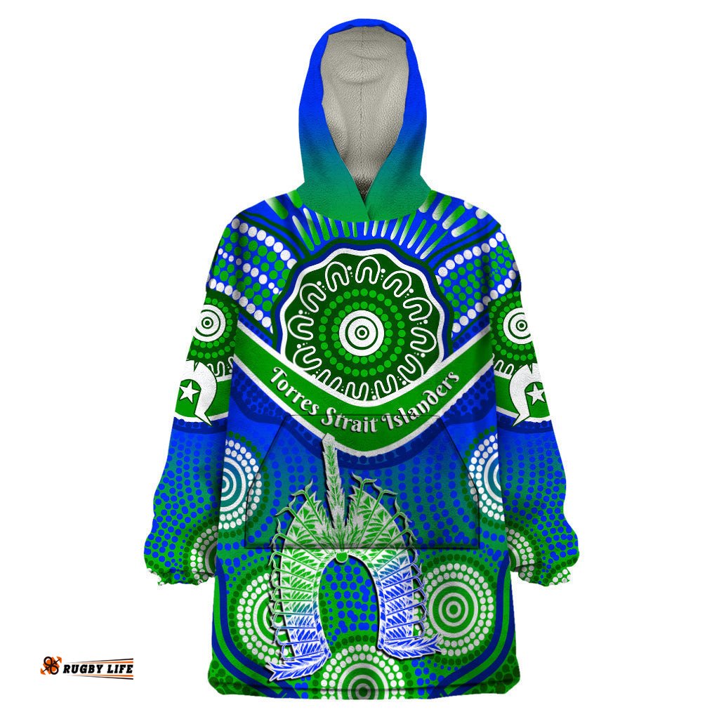 custom personalised torres strait islanders wearable blanket hoodie dhari australian aboriginal art