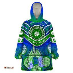 custom personalised torres strait islanders wearable blanket hoodie dhari australian aboriginal art