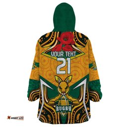 australia wallabies rugby anzac custom wearable blanket hoodie poppy soldier with aboriginal dots art