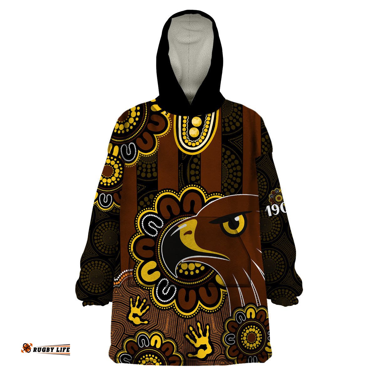 afl hawthorn hawks 1902 aboriginal wearable blanket hoodie